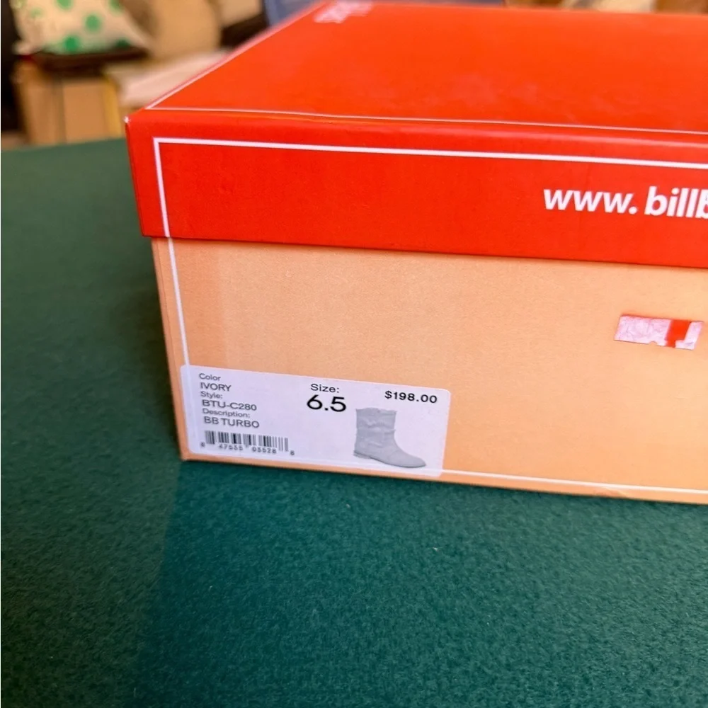 nib BILL BLASS “BB Turbo Boot” White Canvas Frayed Edge Bootie Boots size 6.5 - Picture 12 of 12